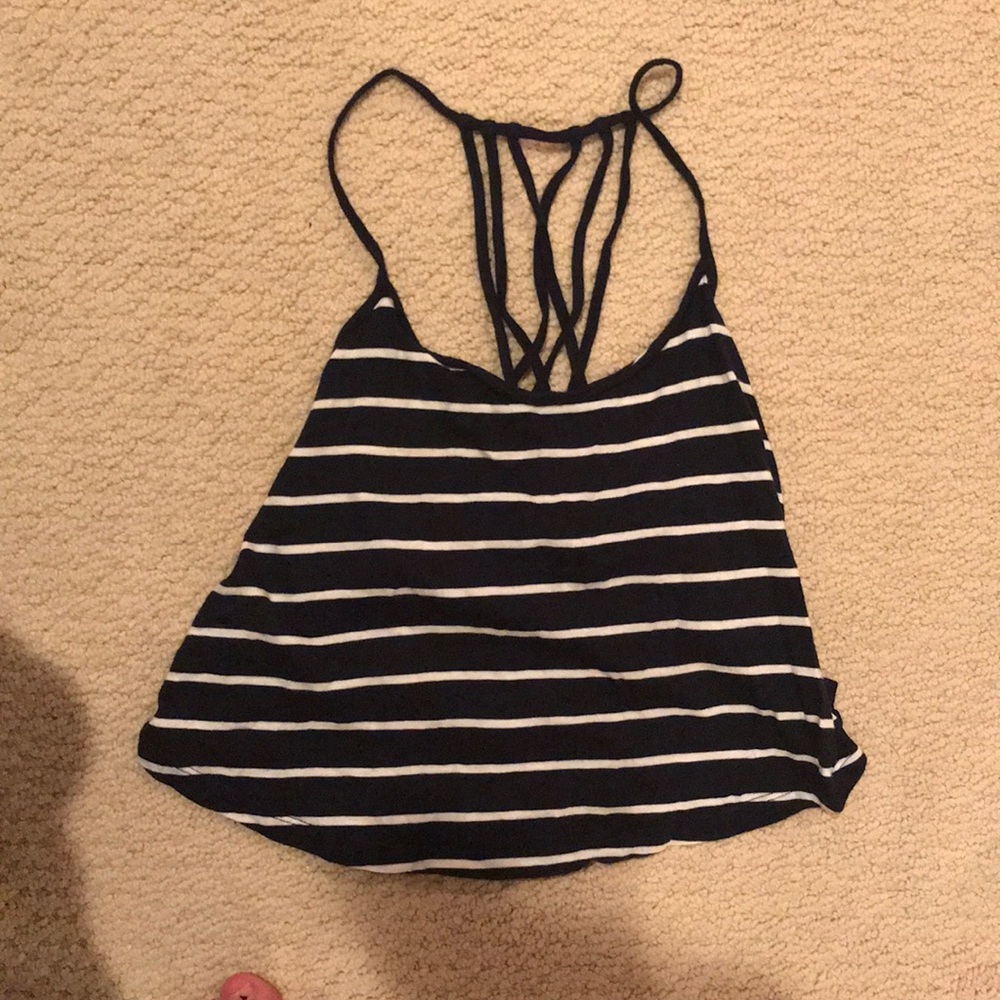 Navy and white striped cross back crop top
